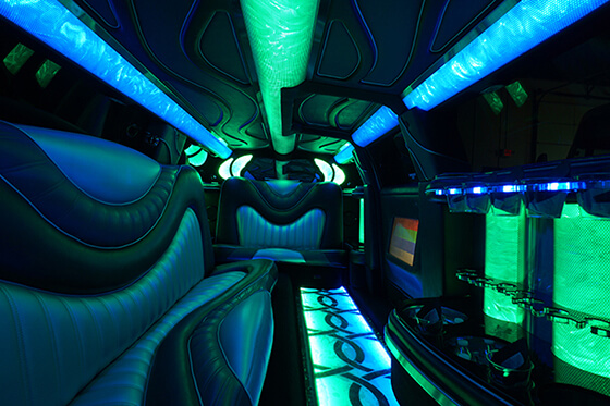 limo interior with bright lights